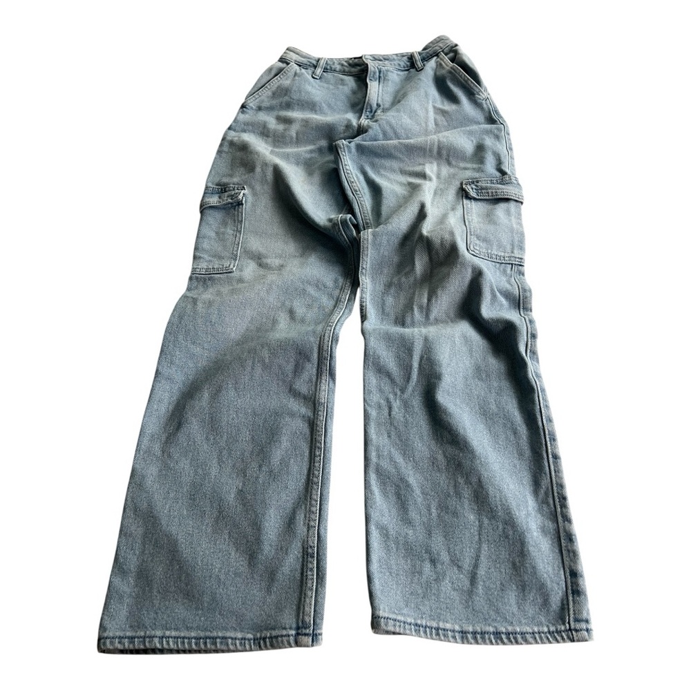 Hollister Ultra High Rise Dad Blue Cargo Jeans Size 2R